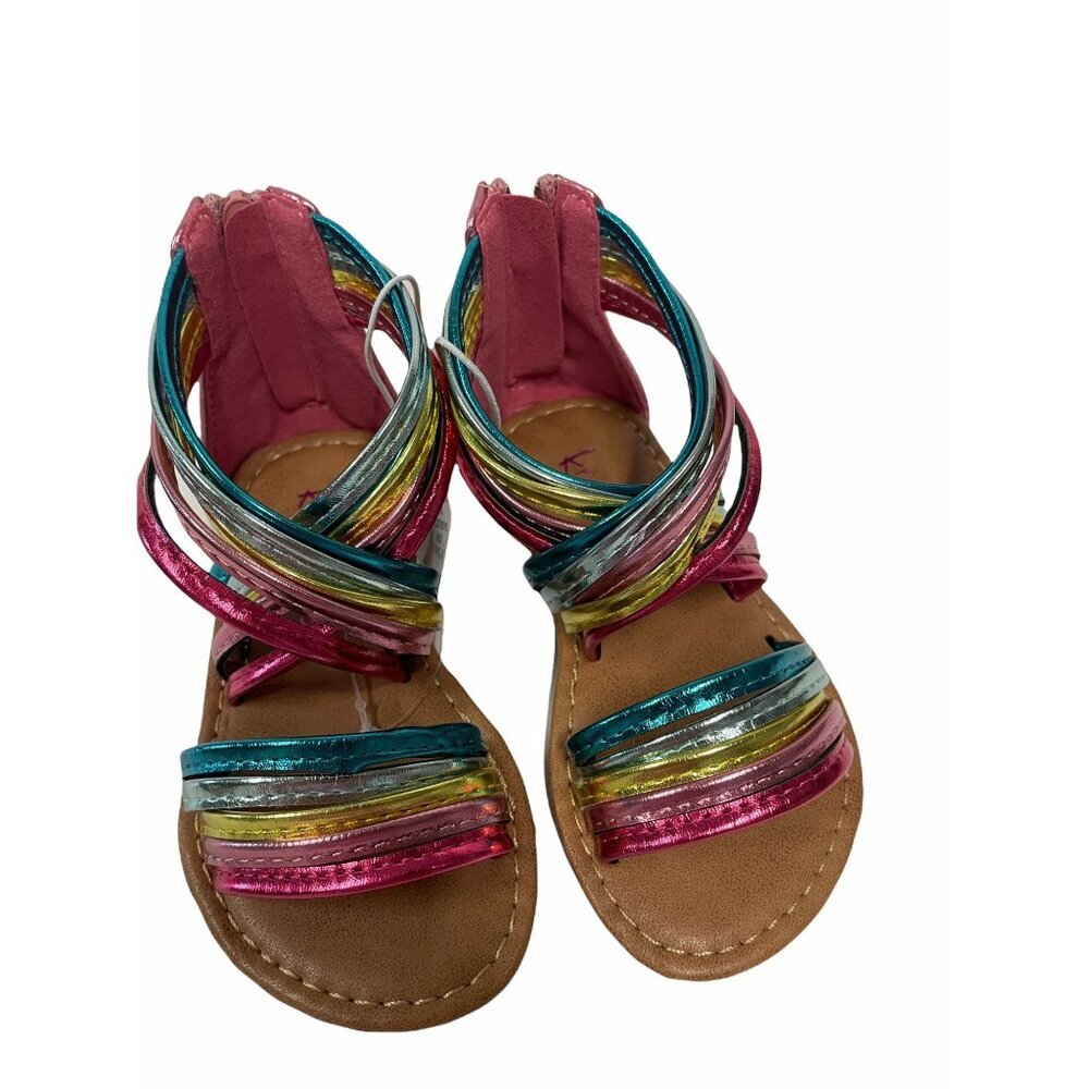 Rainbow Strappy Metallic Sandals Back Zipper Closure Girls Size 5